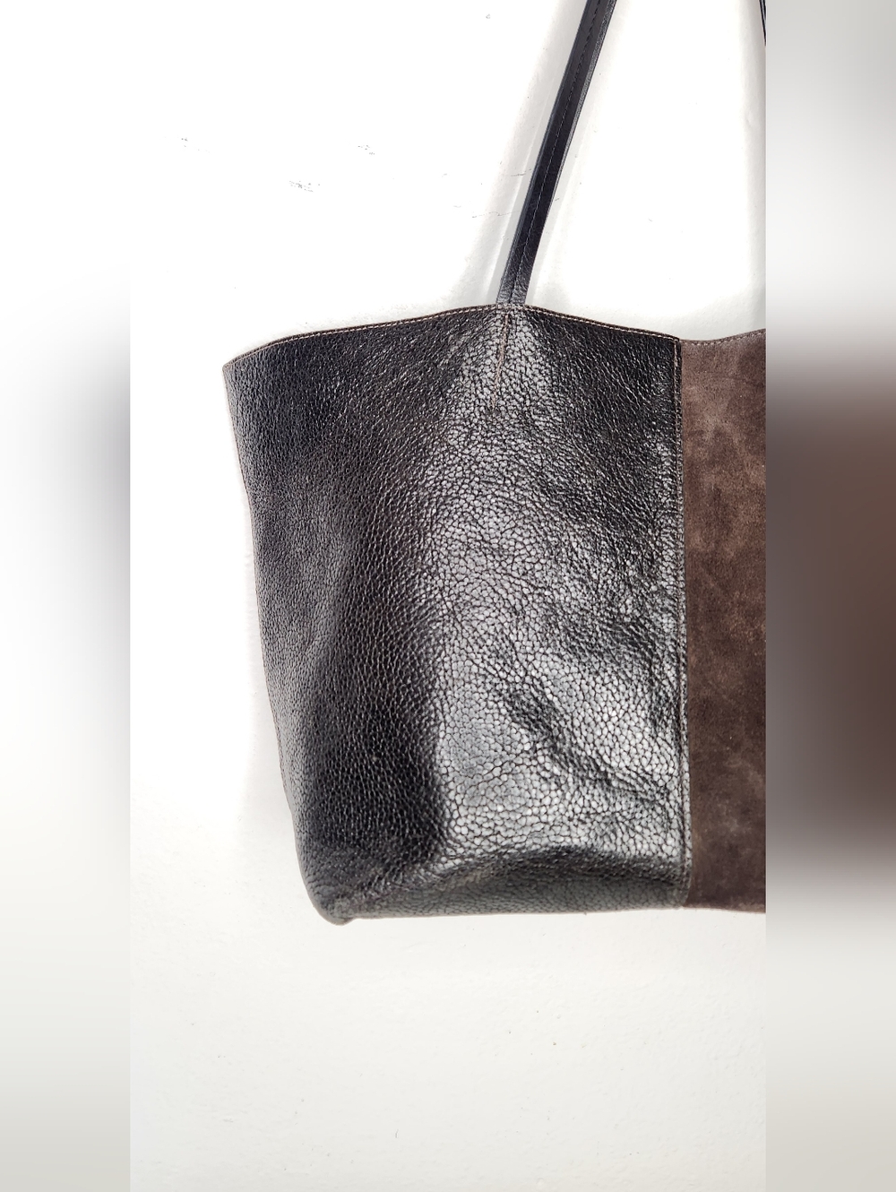 B May Leather Suede Tote Bag Shoulder Bag Two Tone Textured Designer Brown Purse - Picture 4 of 16